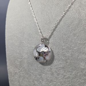 Beautiful Genuine Heavy Sterling Silver & Inlaid MOP Cloud Necklace/ Pendant